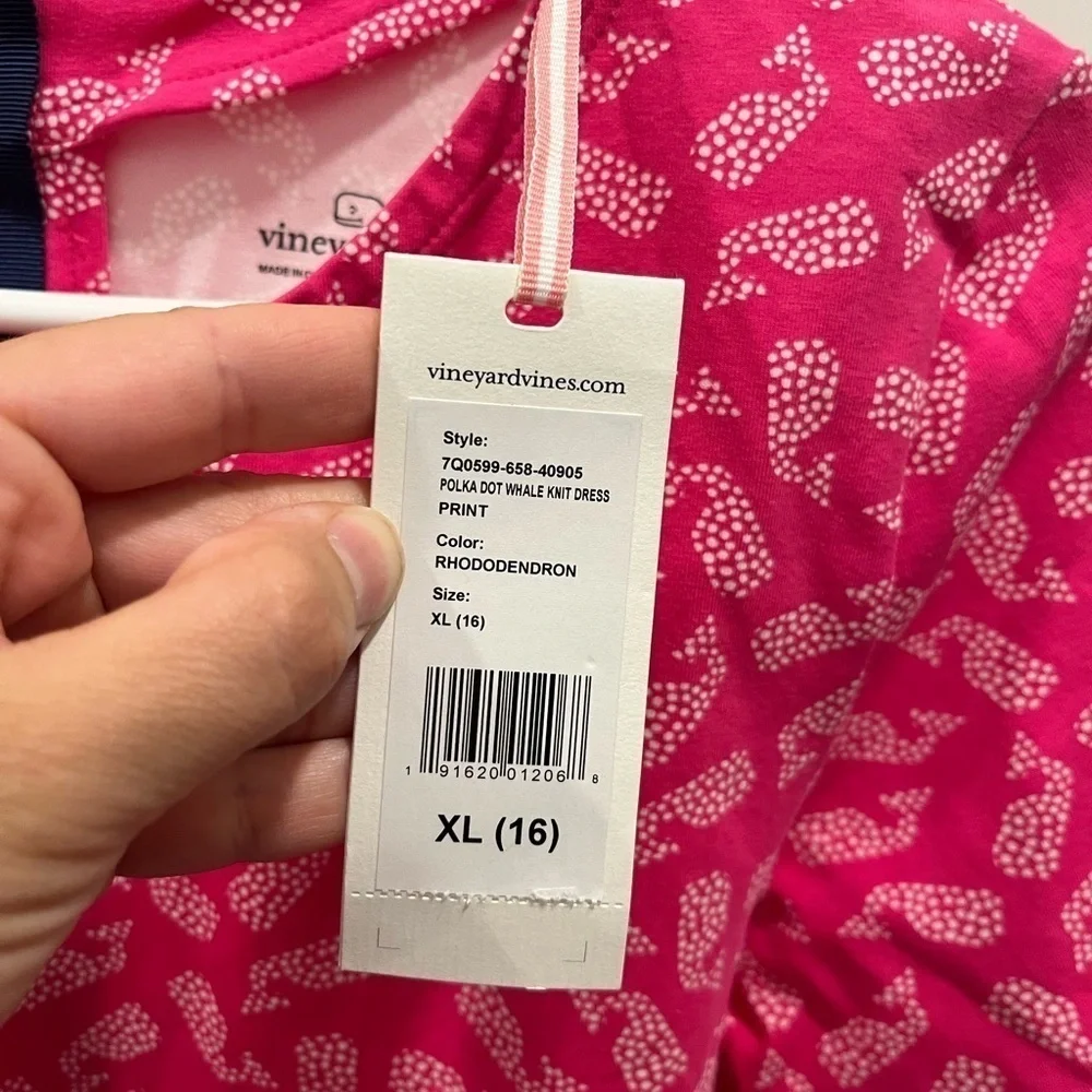 VINEYARD VINES GIRLS DRESS SIZE 16 Pink Whale NEW Rhododendron 3/4 School Knee - Picture 3 of 7